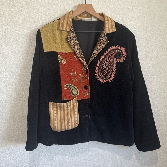 VTG Analogy 90's M Patchwork Button up Cardigan Embroidered Paisley Tapestry - Picture 1 of 11